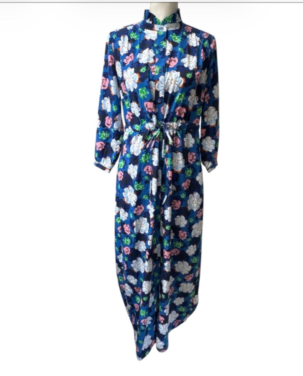 Banana Republic Women's Size 6 Blue Floral High Neck 3/4 Sleeve Maxi Dress BOHO
